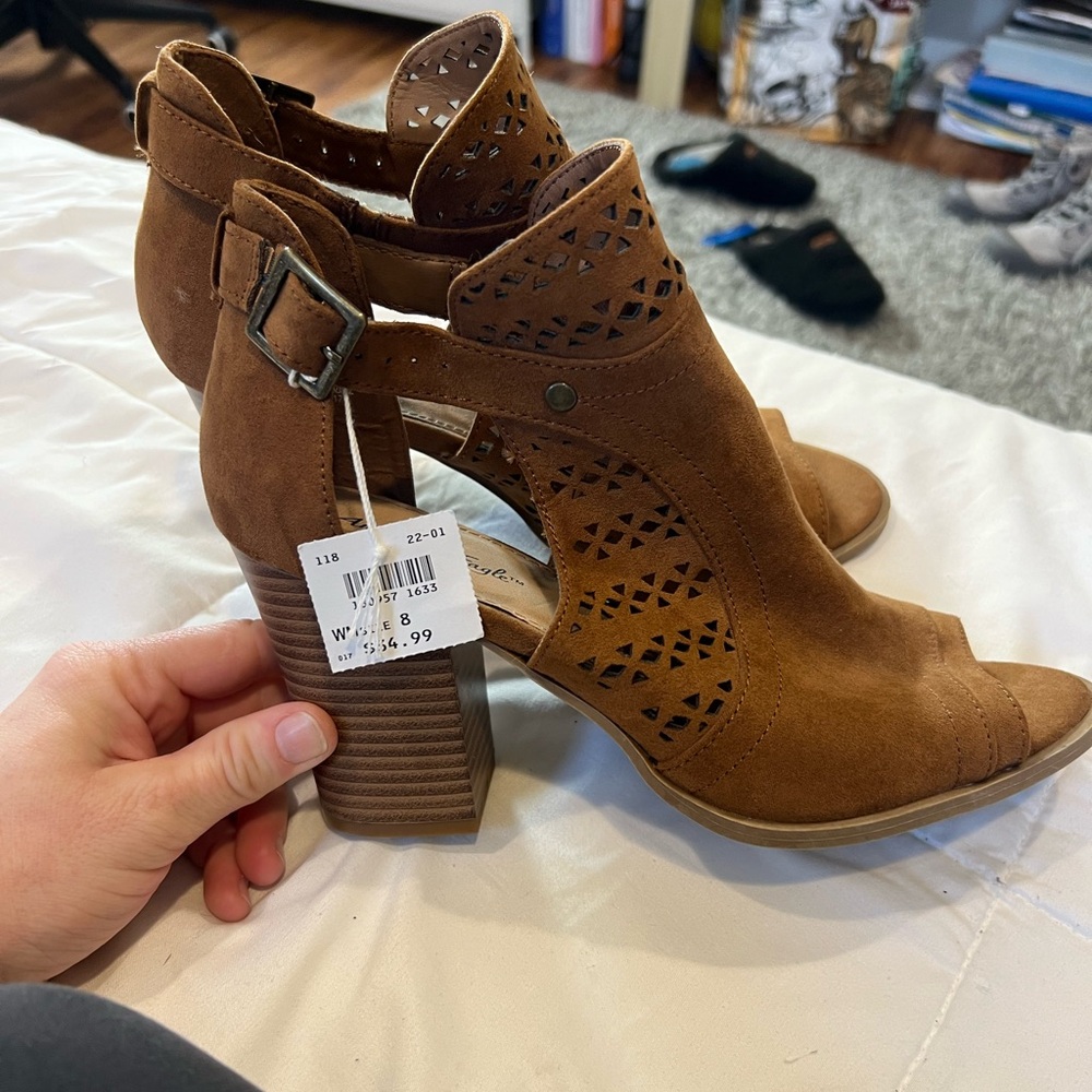 Brown Peep-Toe Heeled Sandals